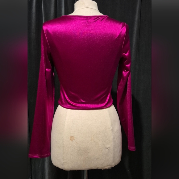 Chic Fuchsia Satin Blouse - Picture 3 of 5
